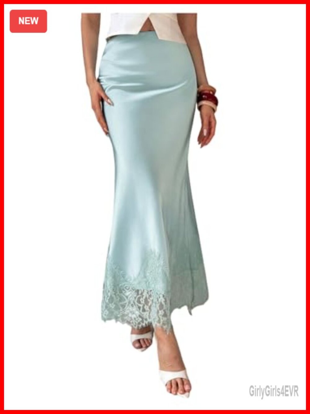 Lace Trim Satin Fishtail Pencil Skirt - Party Cocktail